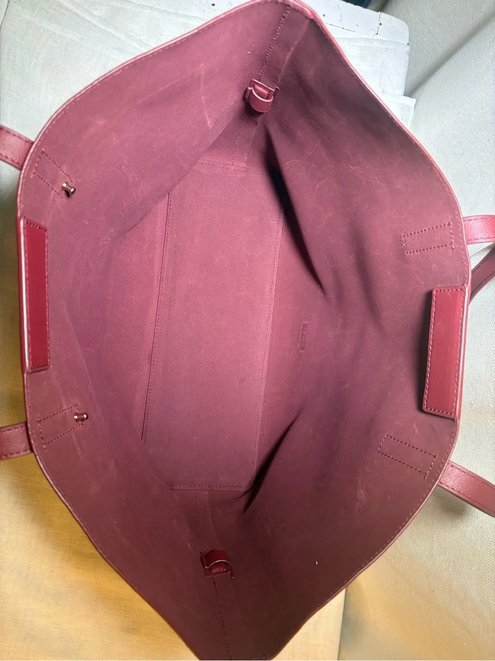 Away The Latitude Tote Ruby Burgundy Leather Travel Laptop Carry On Bag EUC